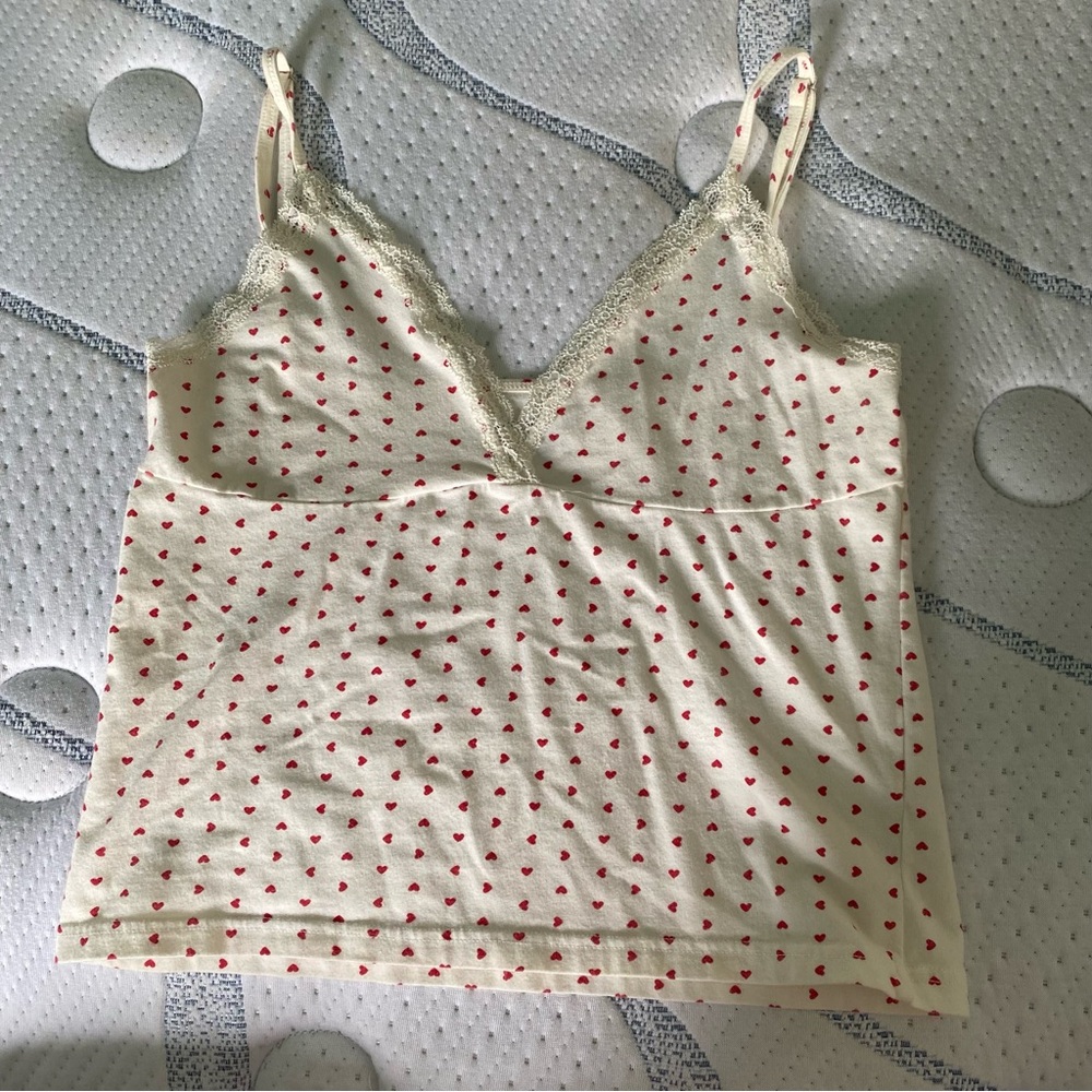 Brandy Melville Cream Camisole with Red Hearts